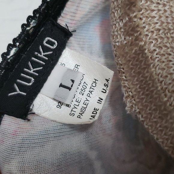 NAUGTIES Y2K YUKIKO FLORAL PAISLEY PRINT KEYHOLE TIED  SLEEVED TEE SZ L - Picture 6 of 7